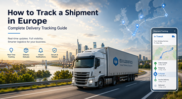 Europeisk logistikdashboard för spårning av försändelser som visar lastbilars rutter, GPS-spårning och leveransstatusar i Europa